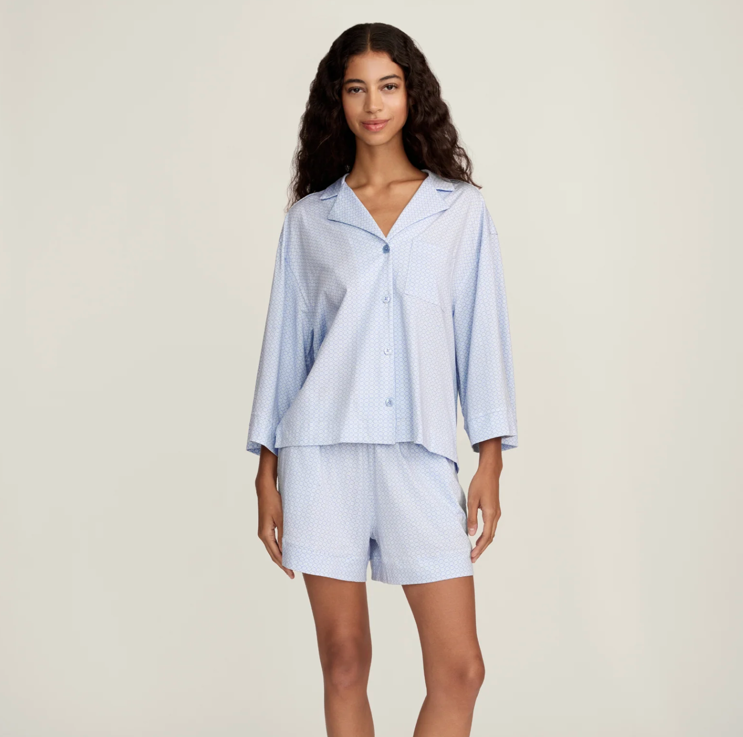 Olivia Lightweight Pima Short Set in Periwinkle Geo