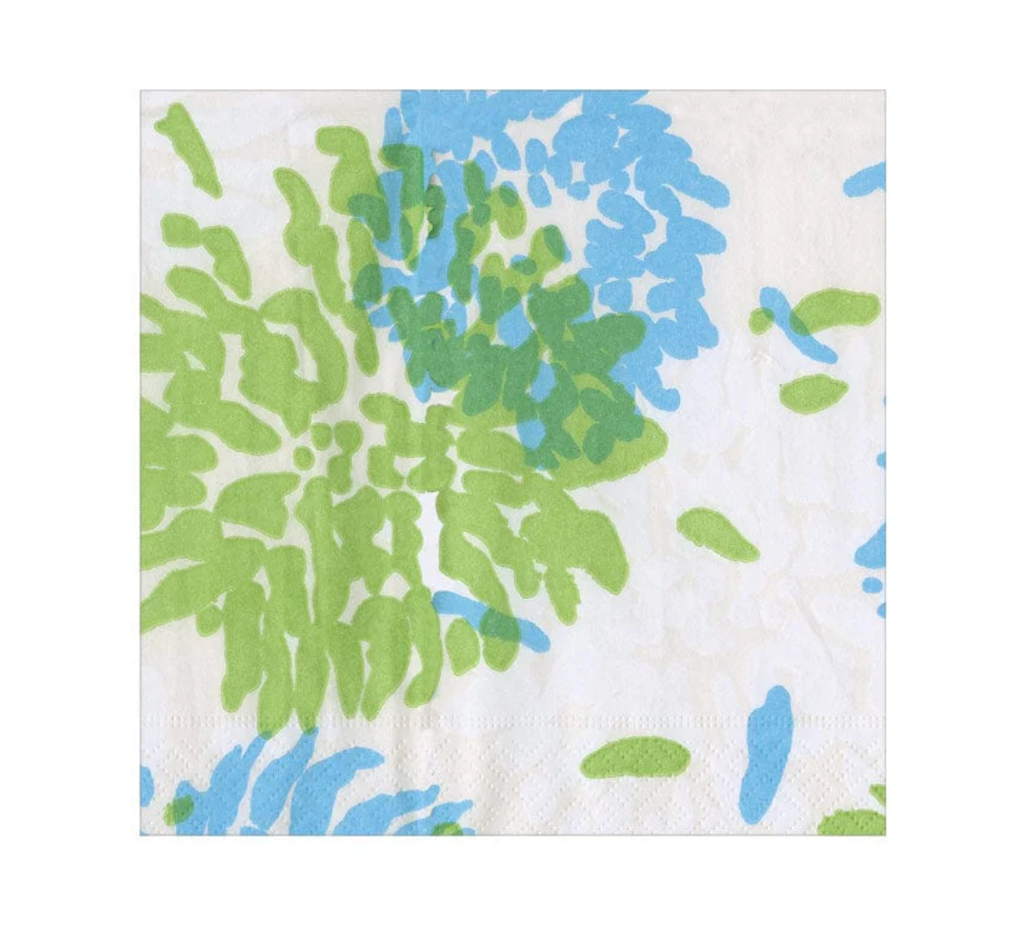 Chrysanthemum Turquoise/lime Napkin Cocktail