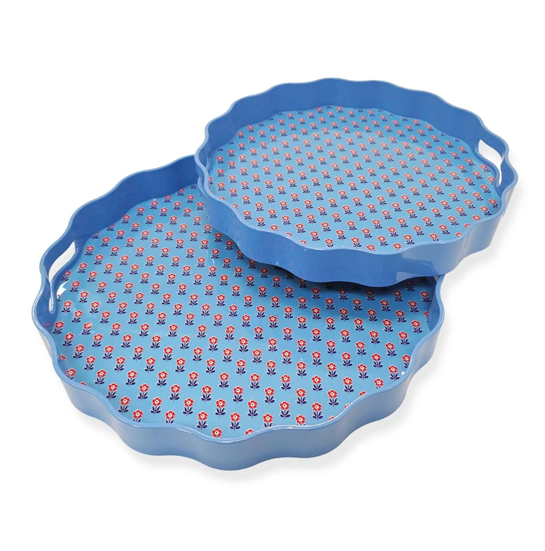 Red, White, and Bloom Scalloped Tray