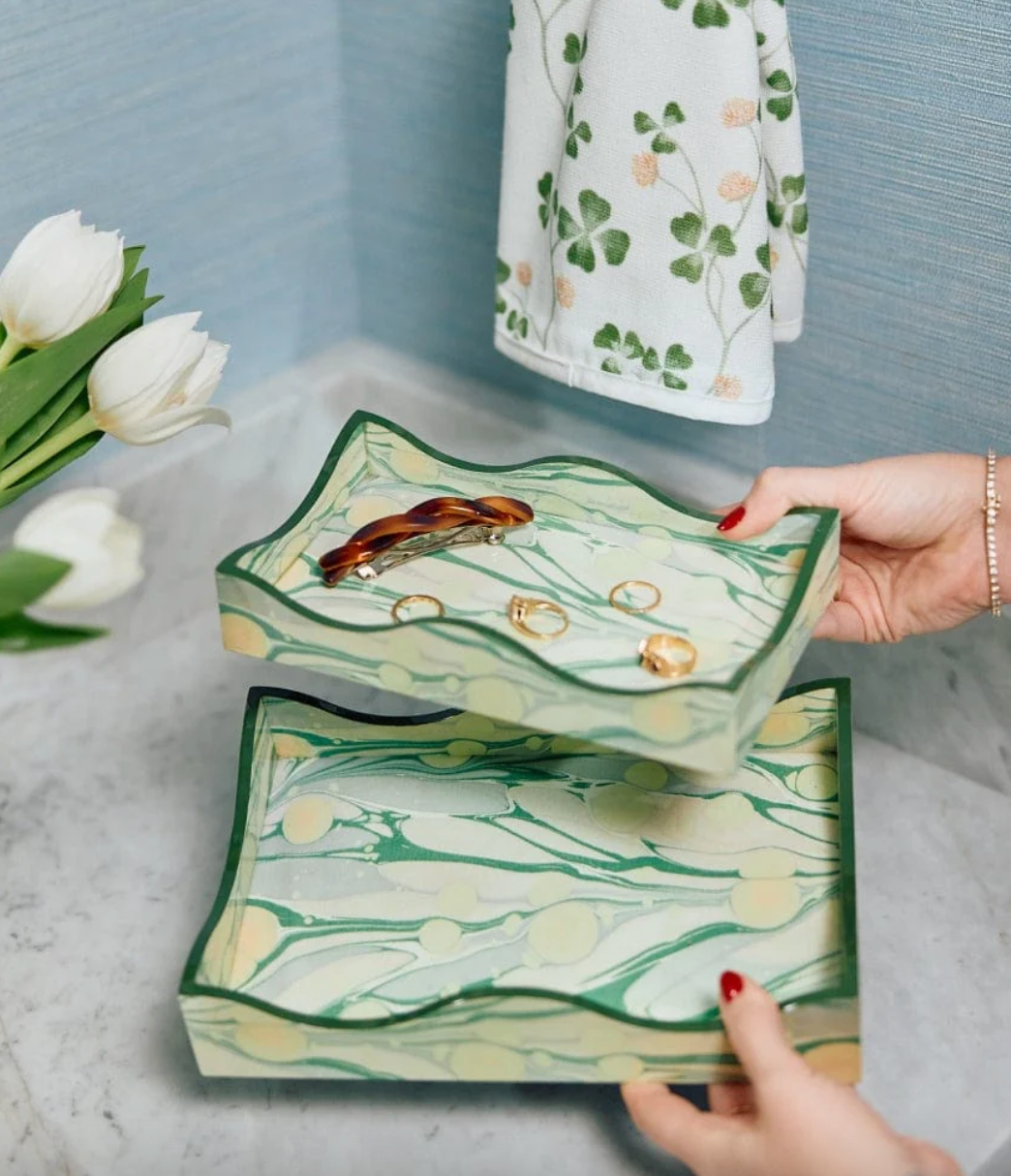 Lacquer Tray - Marbled Moss