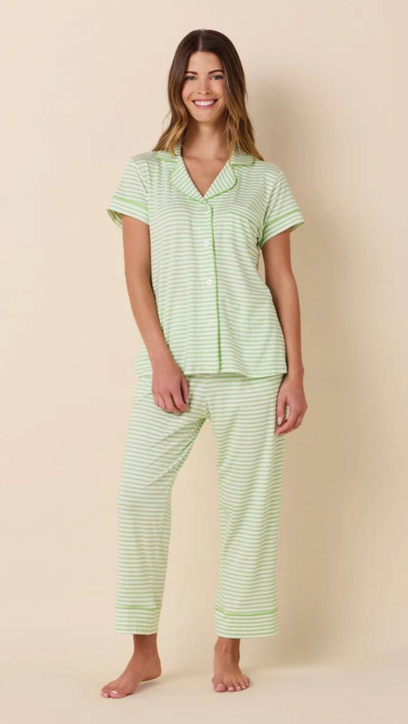Essential Stripe Pima Knit Capri Set - Pistachio