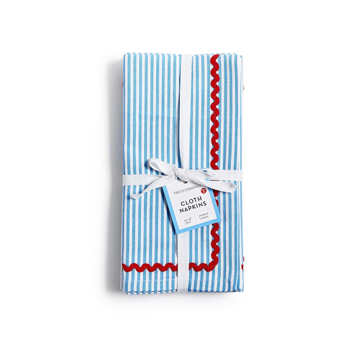 Blue Stripe with Red Ric Rac Trim Cloth Dinner Napkins
