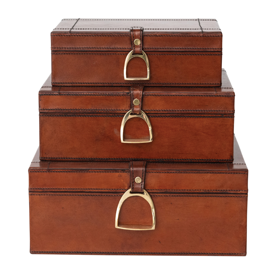 Leather Nesting Boxes w/ Velvet Interior