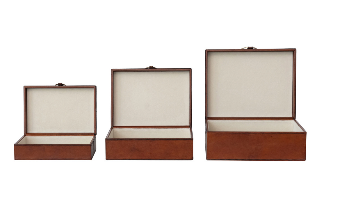 Leather Nesting Boxes w/ Velvet Interior