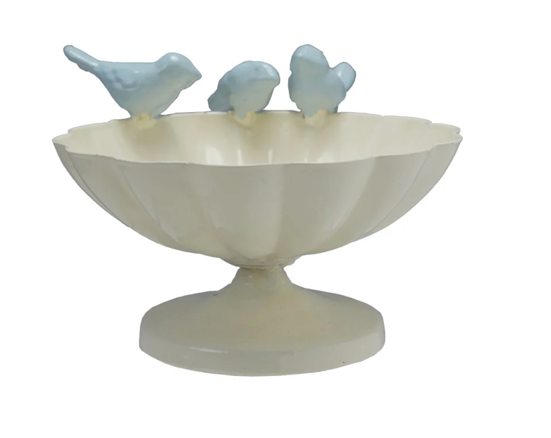 Birds on Rim Metal Scalloped Bowl