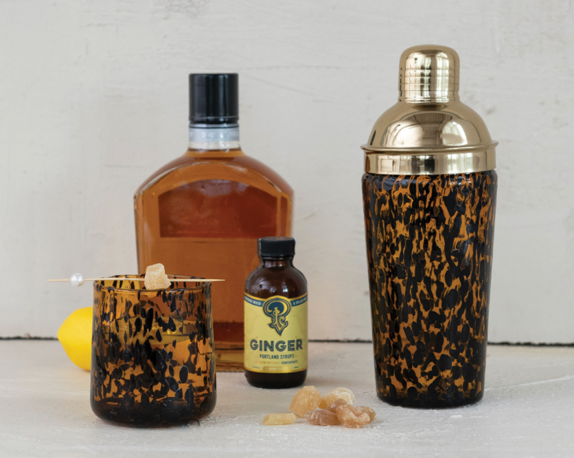 Tortoise Shell and Gold Cocktail Shaker
