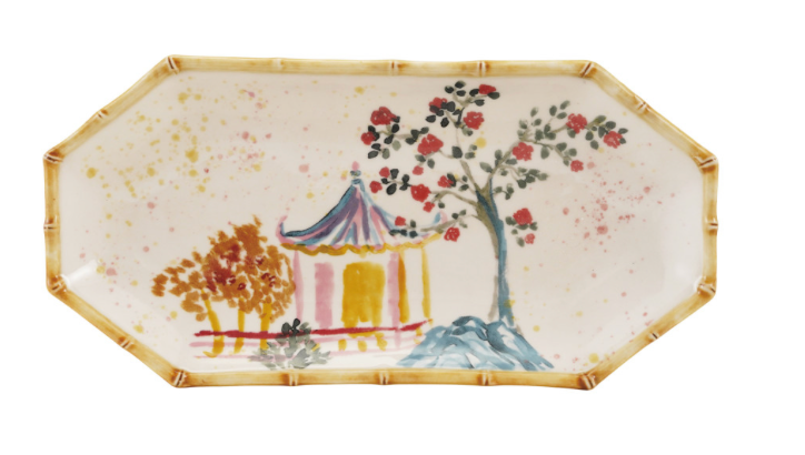 Long Octagon Hand Painted Plate with House