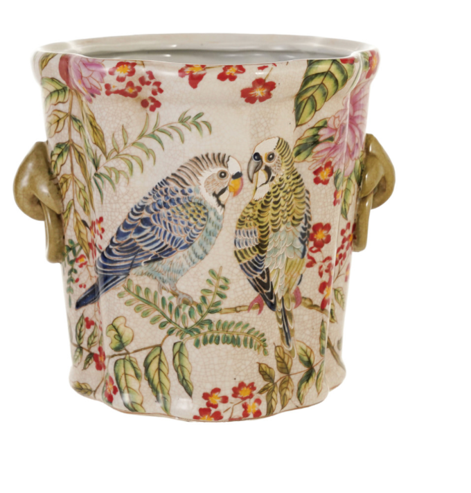 Hand Painted Parakeet Planter
