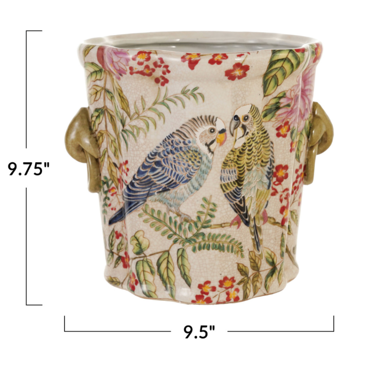 Hand Painted Parakeet Planter