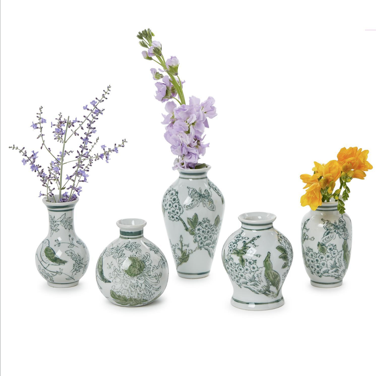 Hand-Painted Mini Green and White Chinoiserie Vase