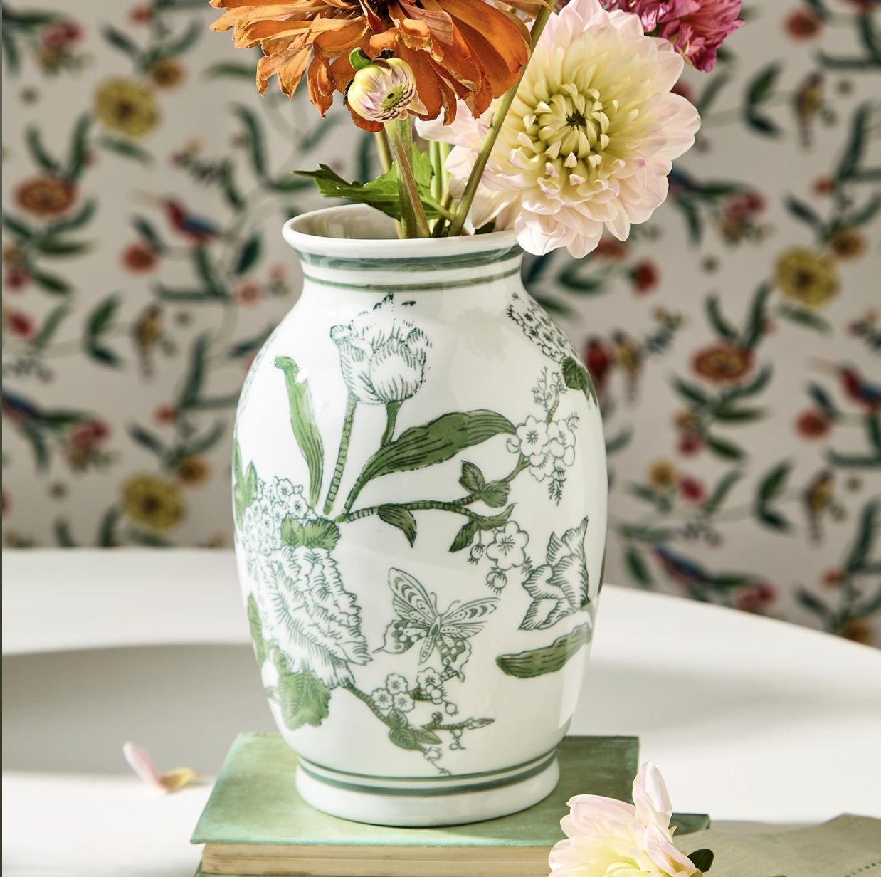 Hand-Painted Mini Green and White Chinoiserie Vase