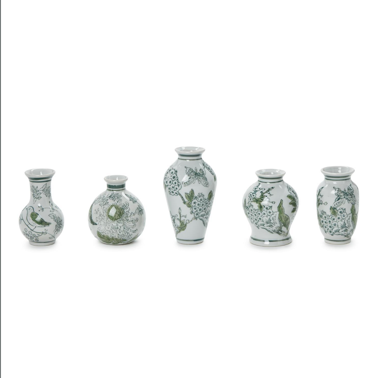 Hand-Painted Mini Green and White Chinoiserie Vase