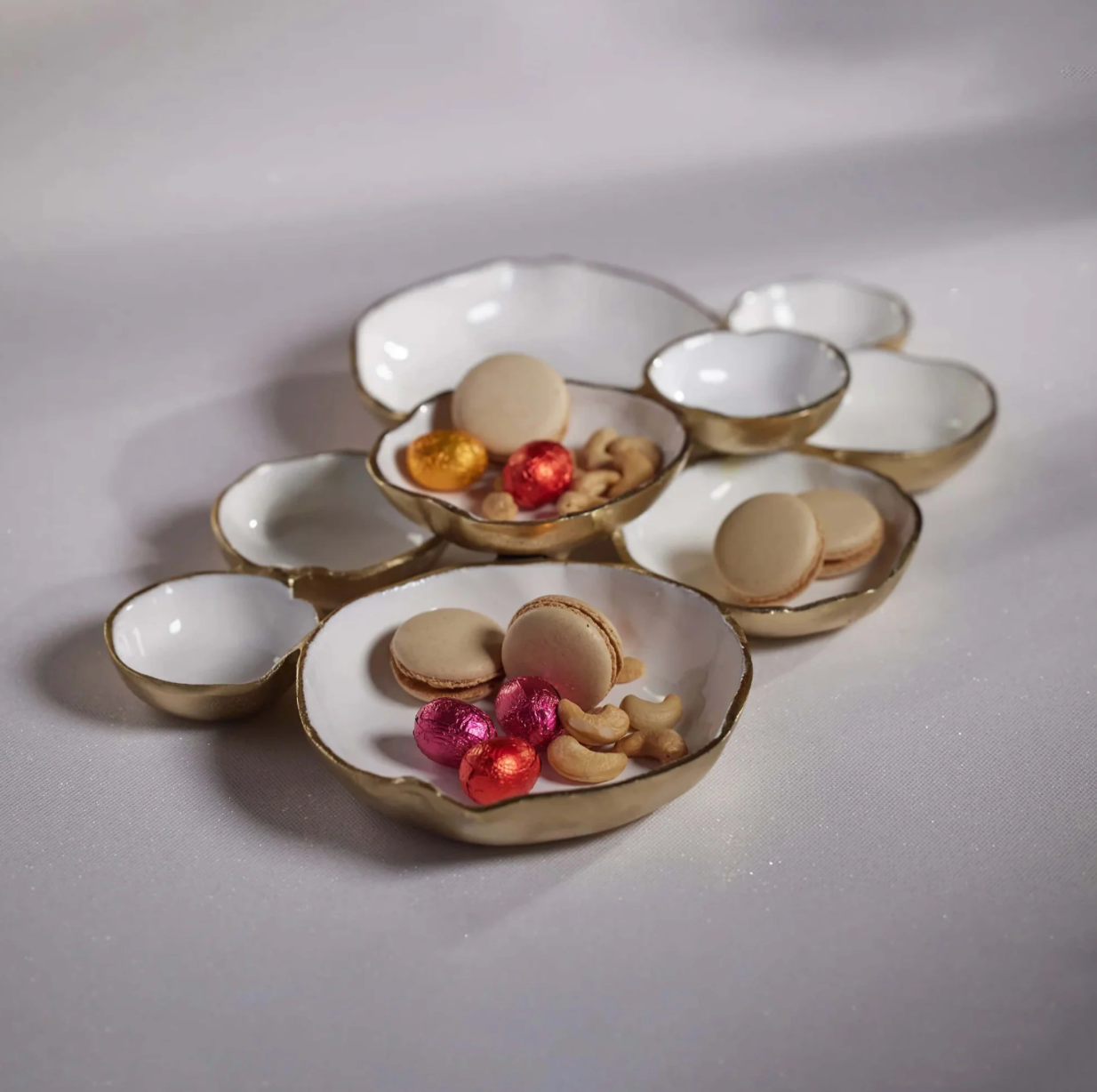 Gold Clustered Serving Bowls With White Enamel