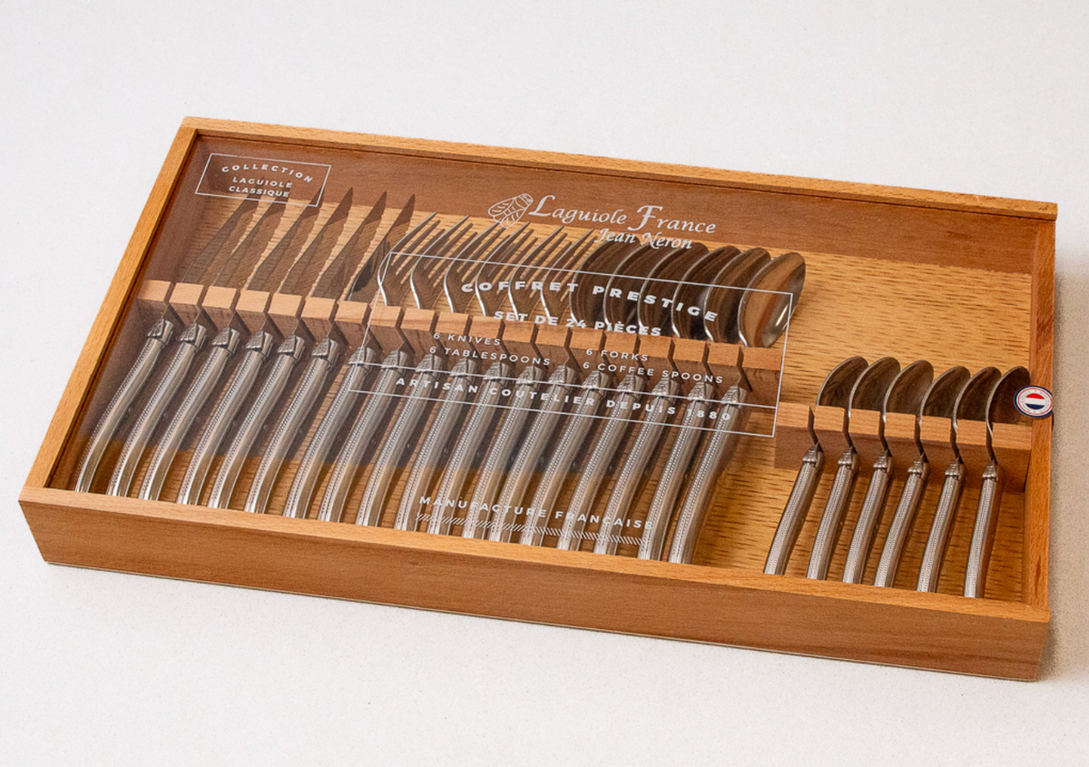 Laguiole 24 Piece Flatware Set, Stainless Steel in Wood Box with Acrylic Lid