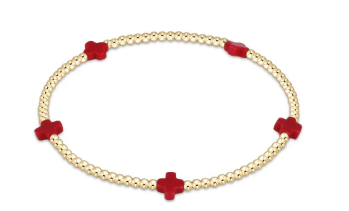Signature Cross Small Gold Pattern 2mm Bead Bracelet