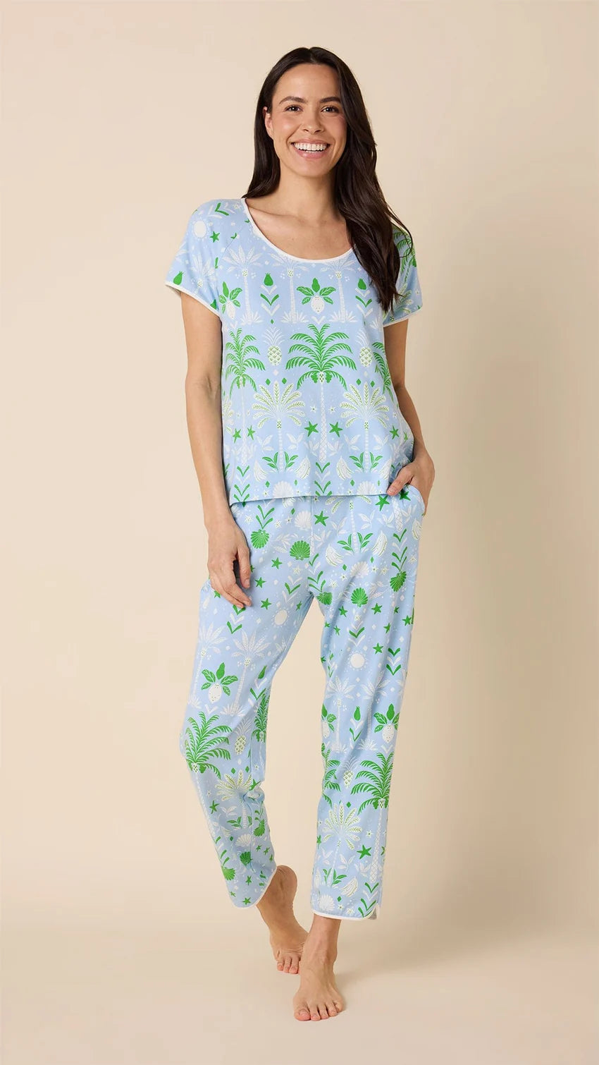Tropicana Palm Pima Knit Short-Sleeved Simple Set