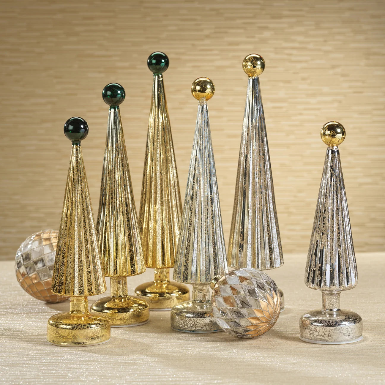 LED Tree with Globe Finial - Silver w/ Gold