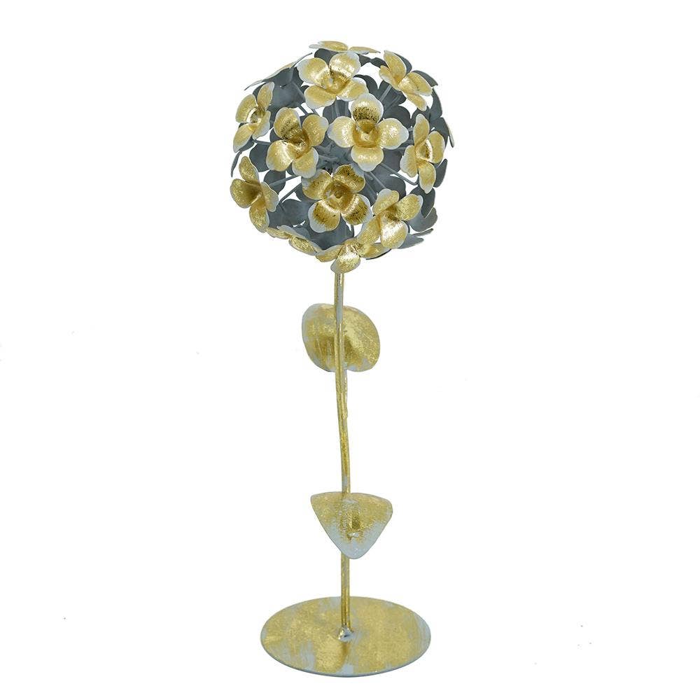 5x5x14" Gold Iron Hydrangea Statue on Round Base