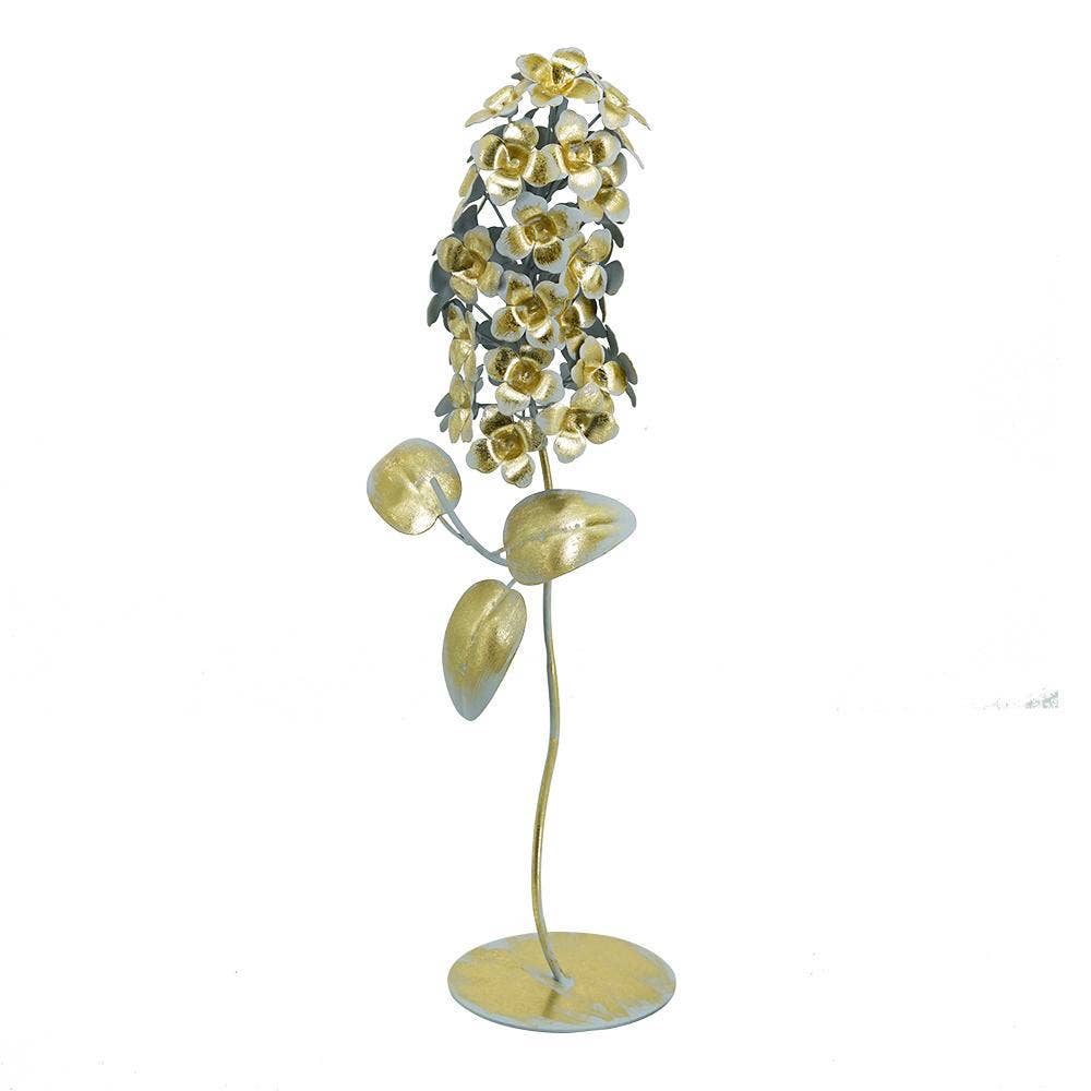 6x4.5x20" Gold Iron Hydrangea Statue on Round Base