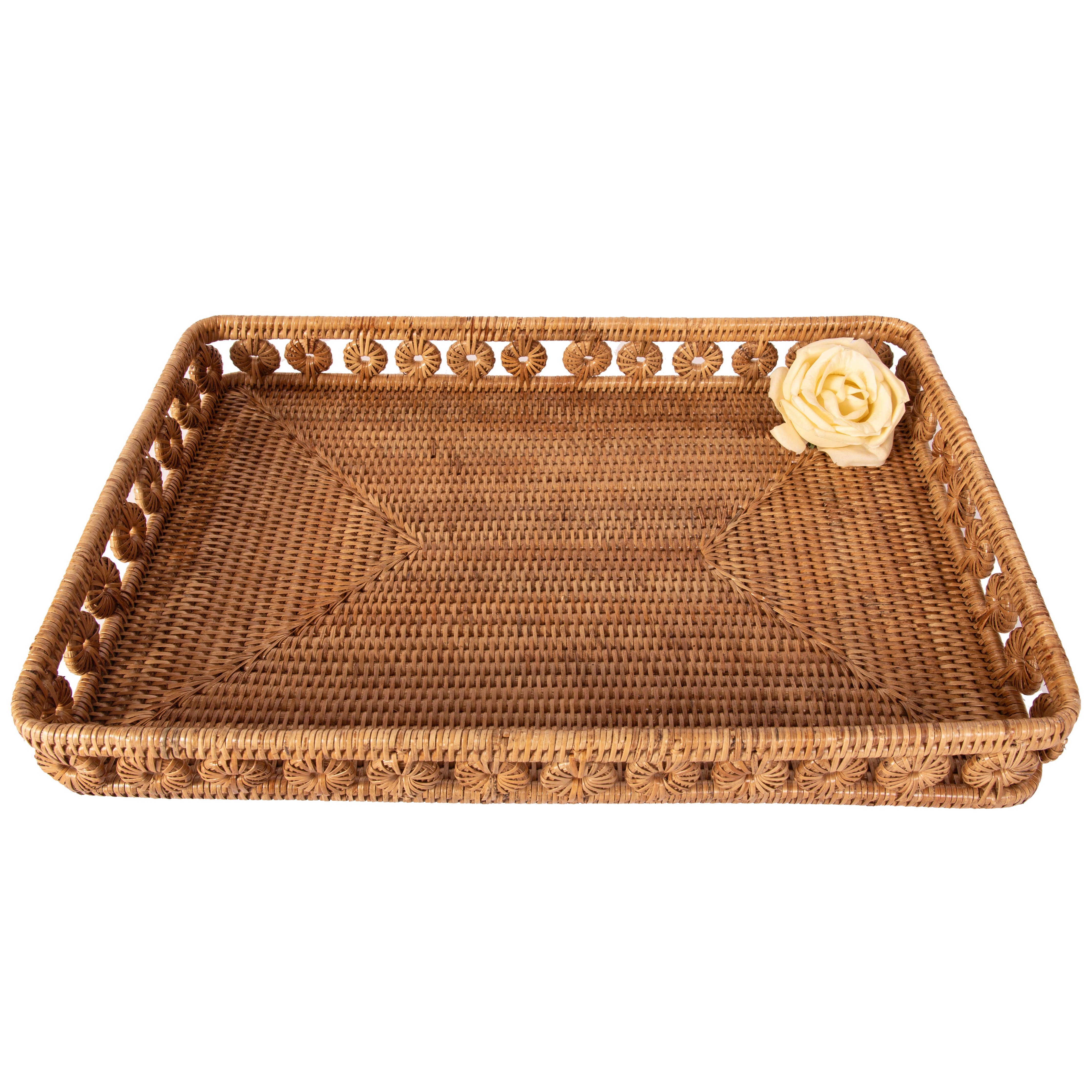 Rectangular Rattan Tray with Glass Insert – Serveware