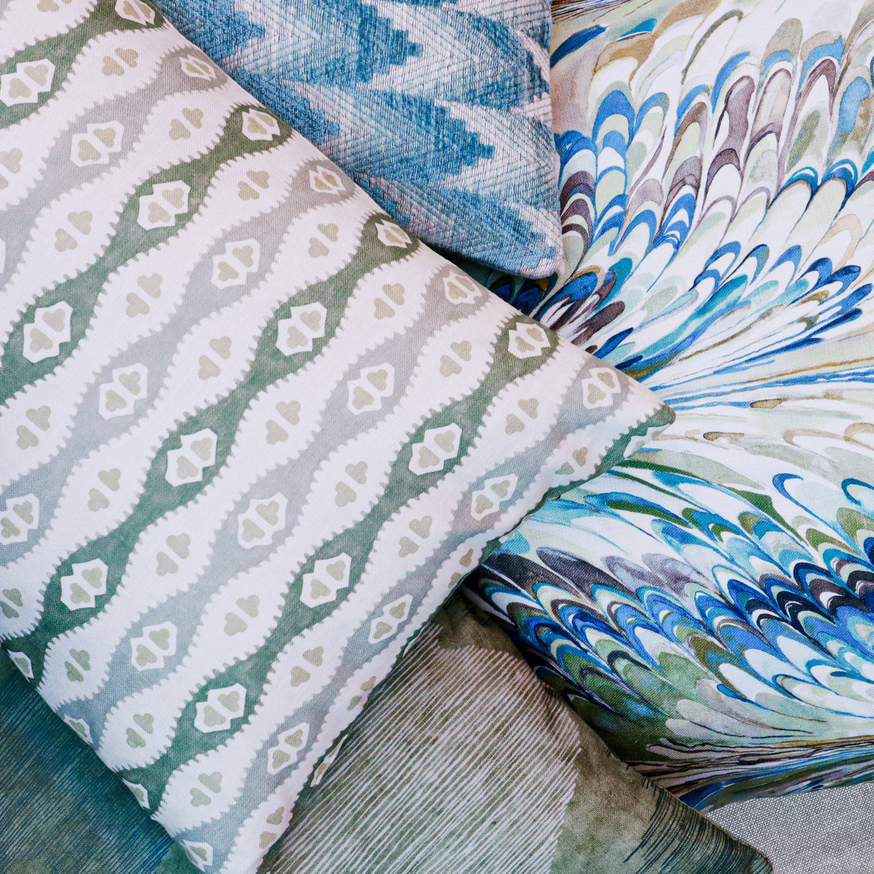 Mia Jade - Green Wavy Print Lumbar Throw Pillow