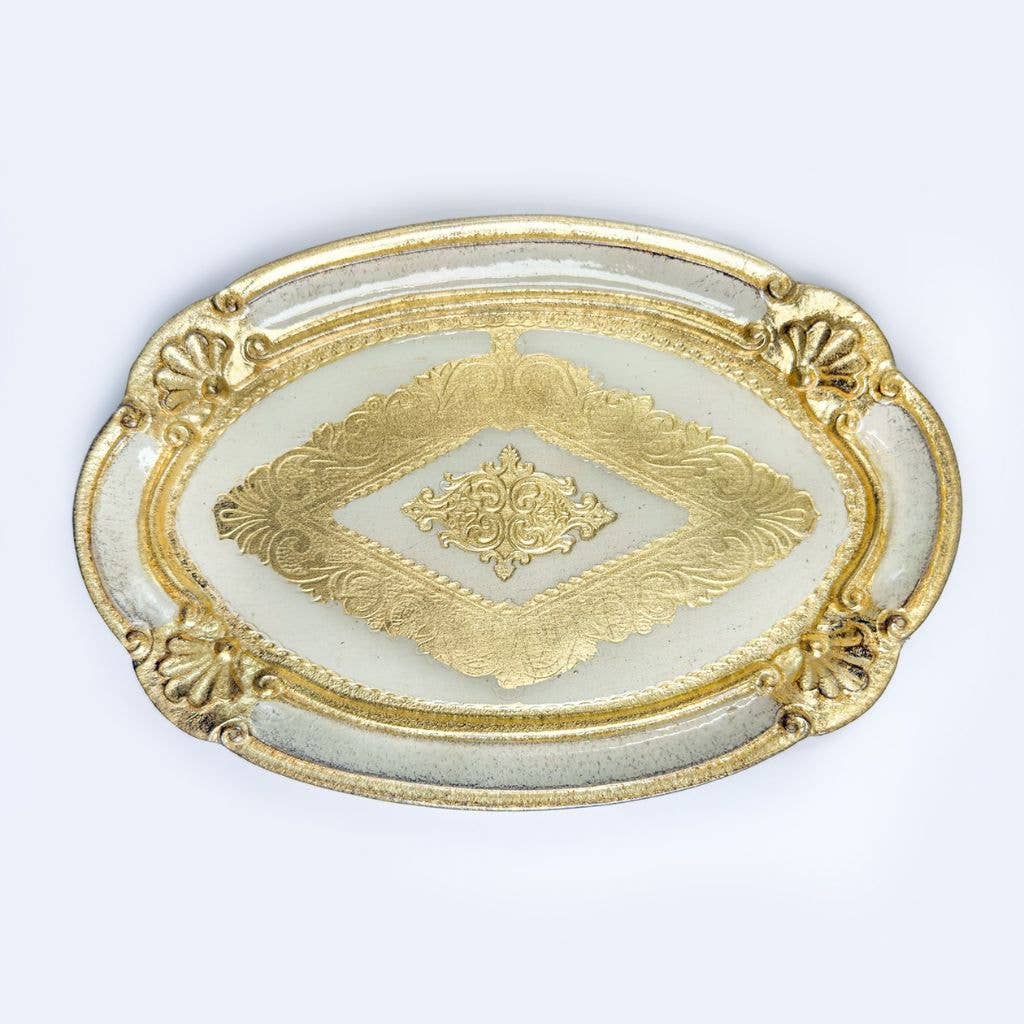 Florentine Carved Wood Oval Mini Tray, Made in Italy