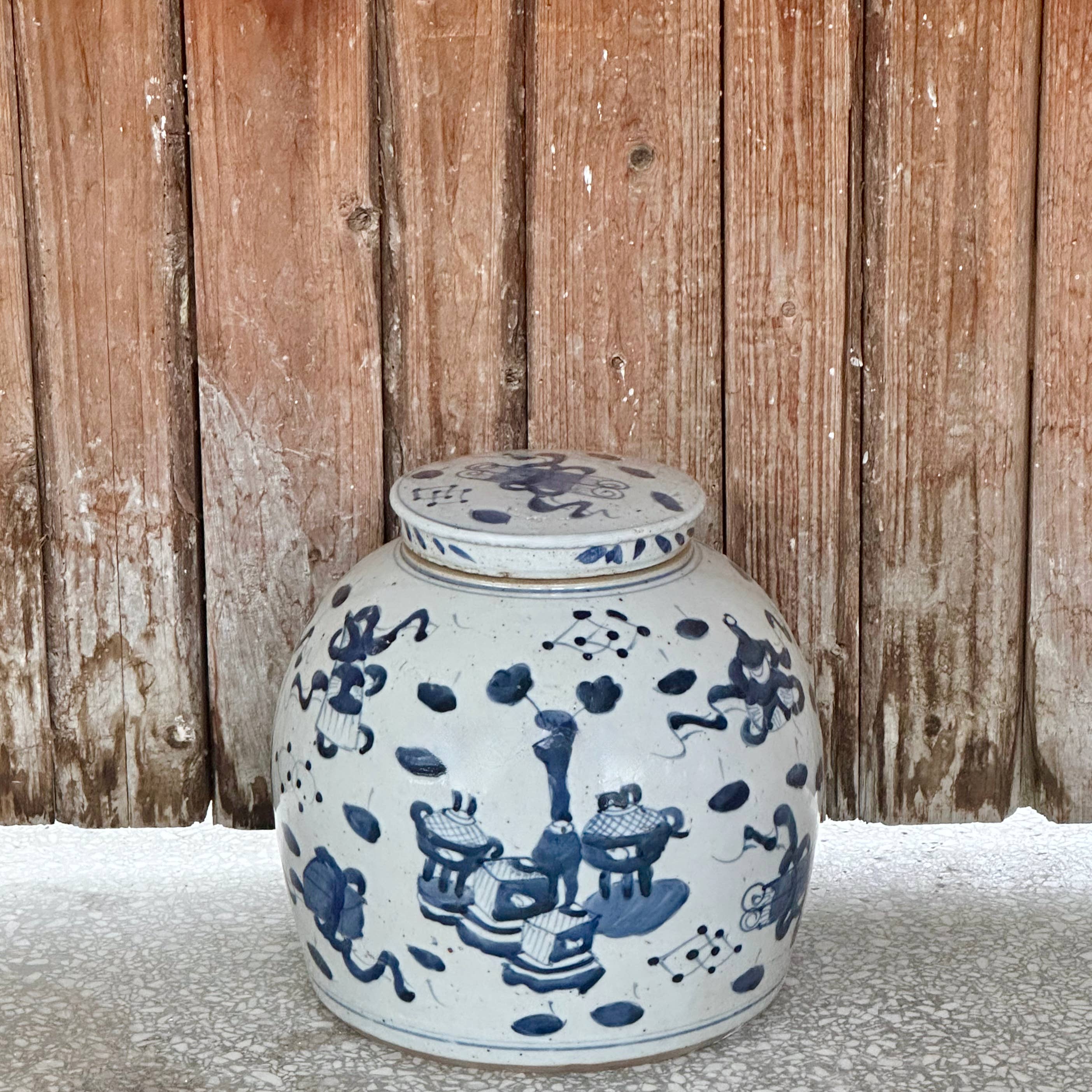 Blue and White Porcelain Treasures Medium Round Storage Jar