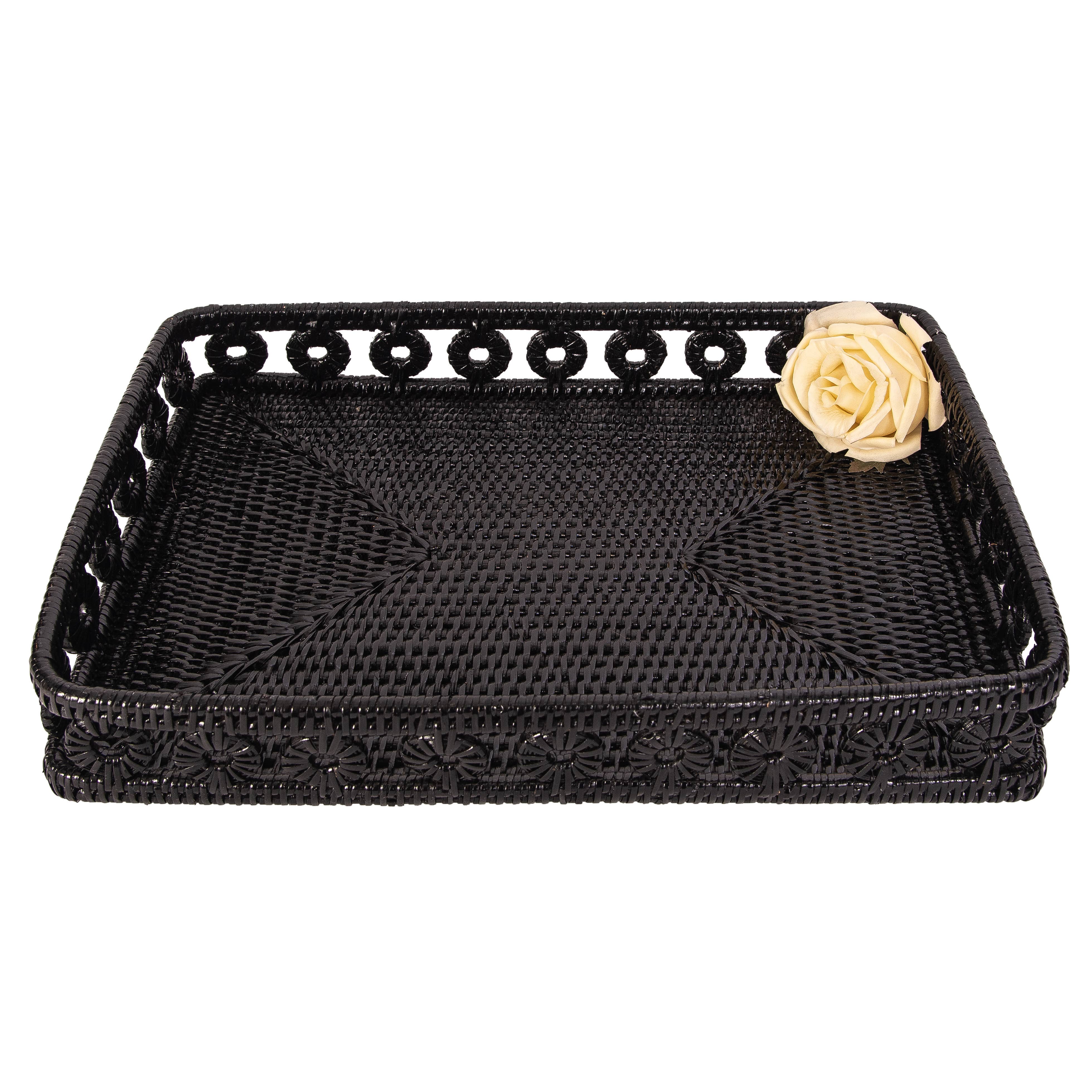 Rectangular Rattan Tray with Glass Insert – Serveware
