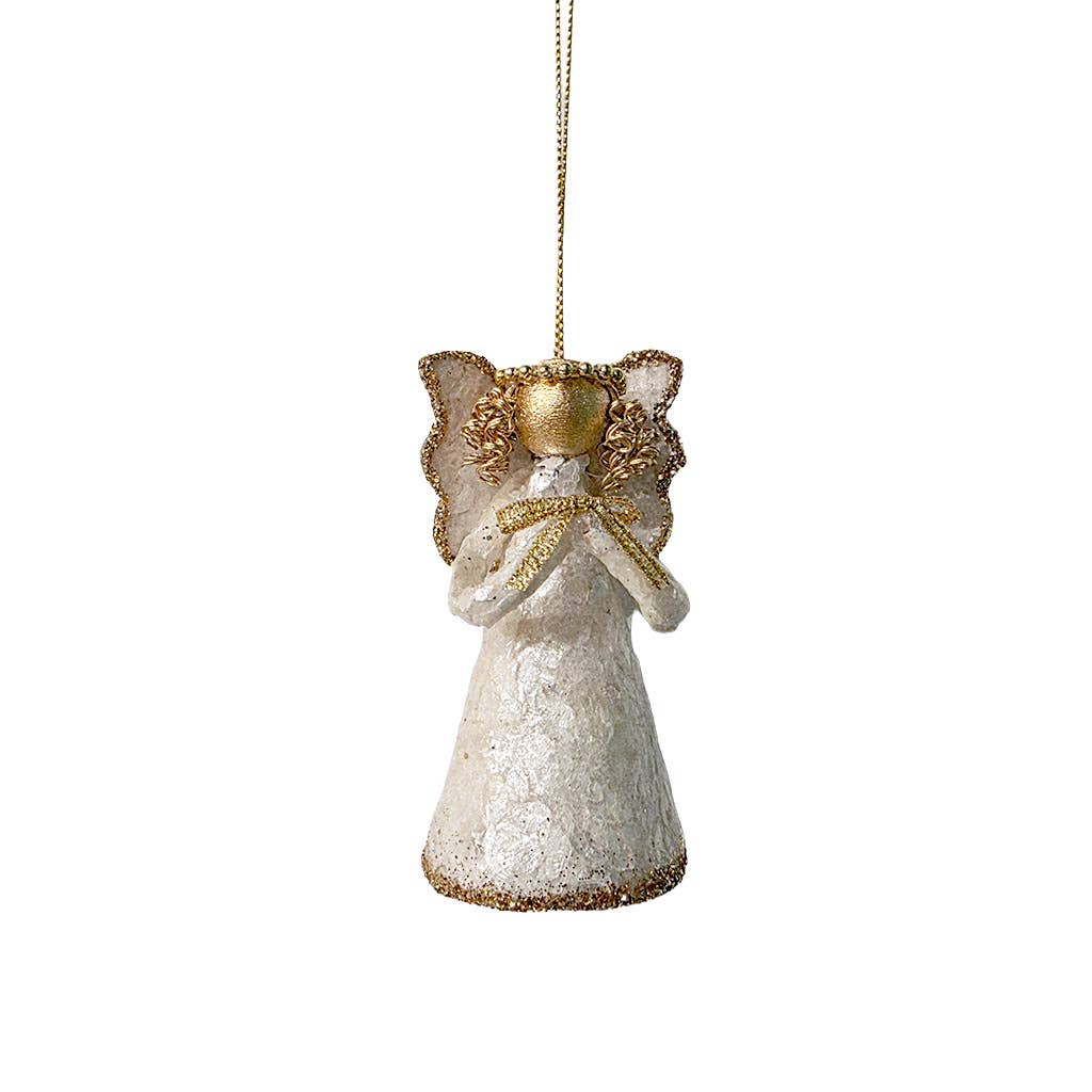3" Mini Capiz Flakes Angel Ornament (Natural/Gold)