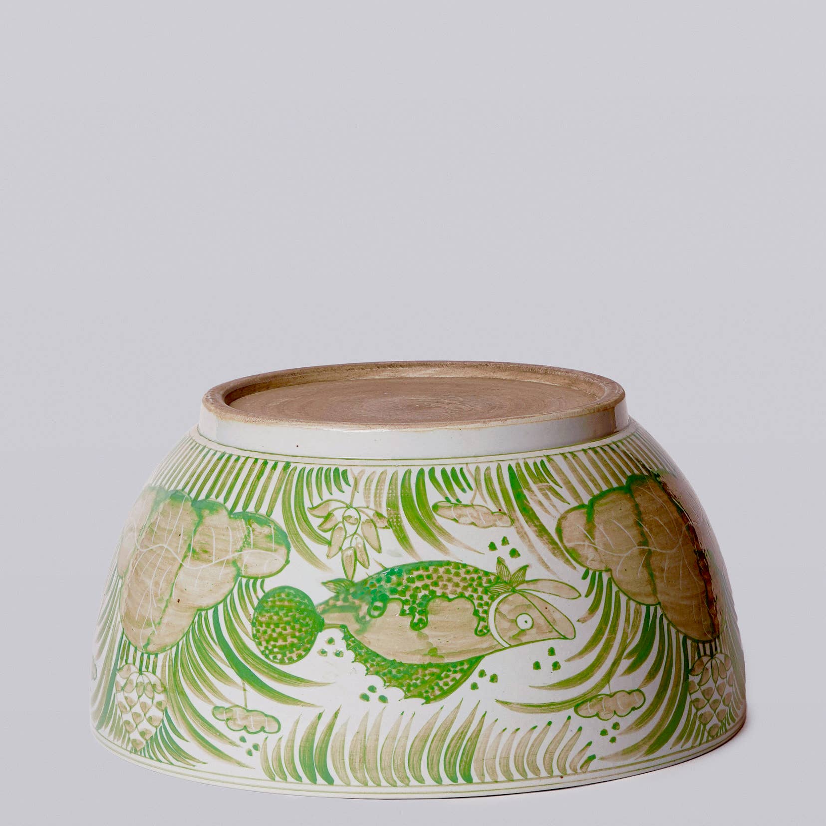 Green and White Porcelain Fish and Lotus Large Bowl