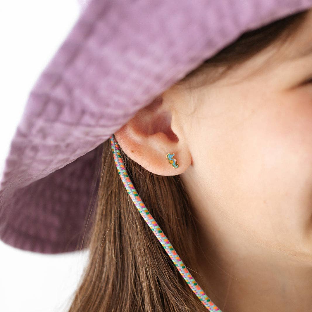 Seahorse Stud Earrings - Hypoallergenic, Flat Back, Girl