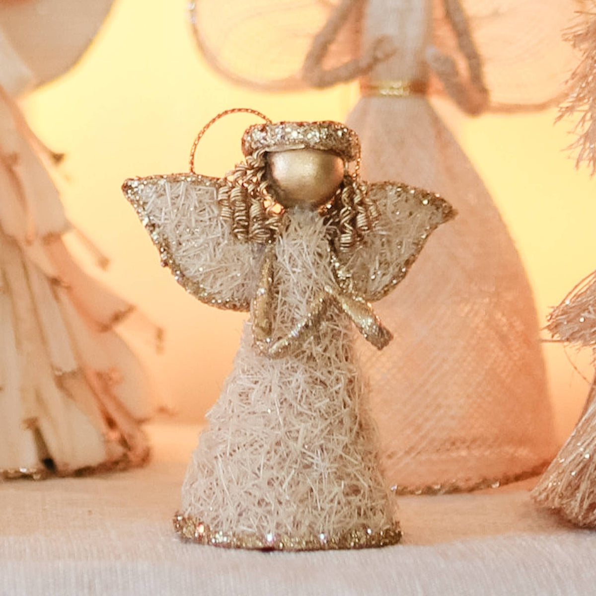 3" Mini Abaca Fiber Glittered Angel