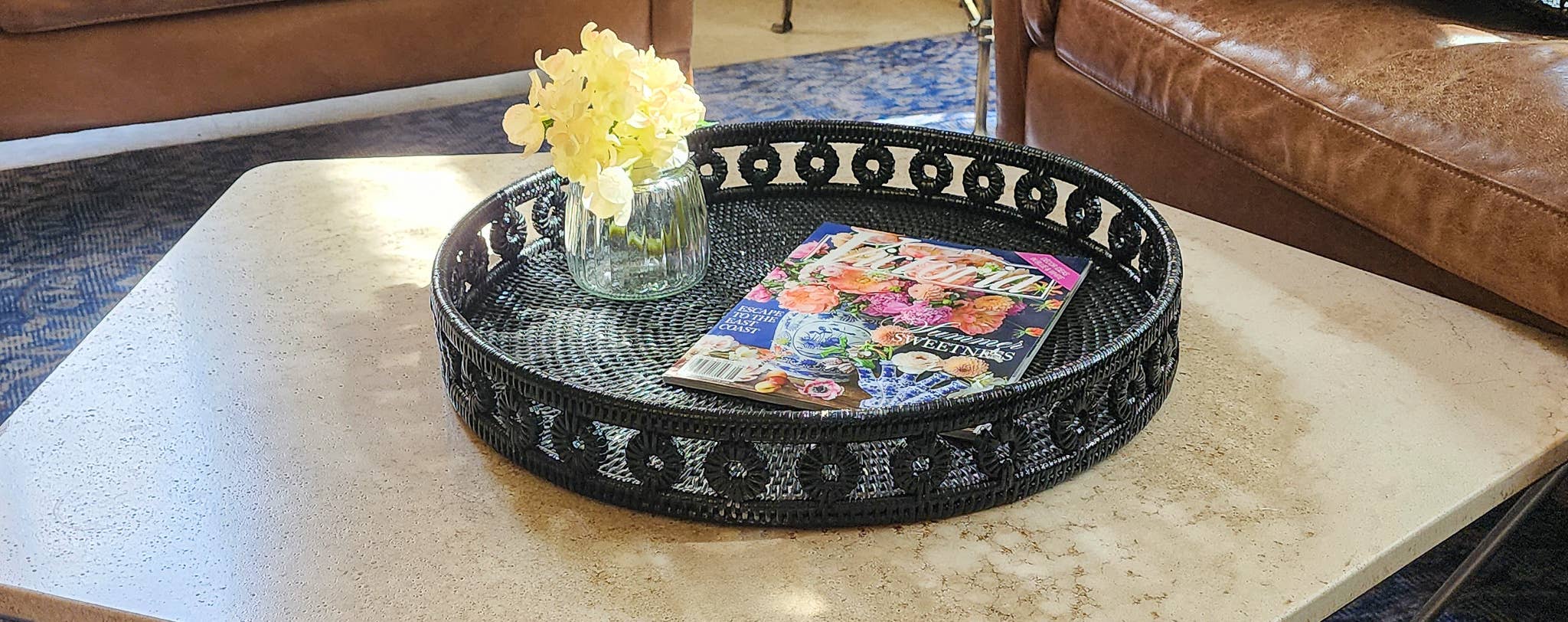 Artifacts Rattan™ Inna Design Round Tray with Glass Insert