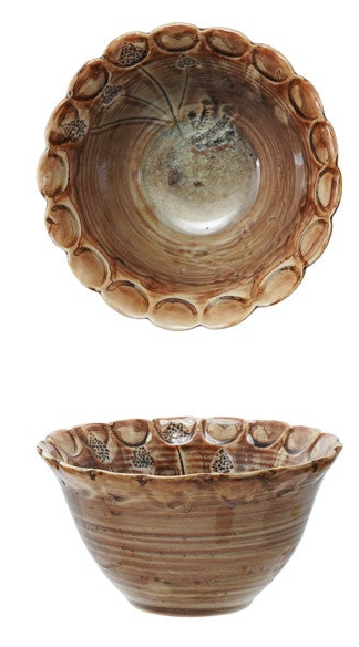 Debossed Stoneware Scalloped Bowl