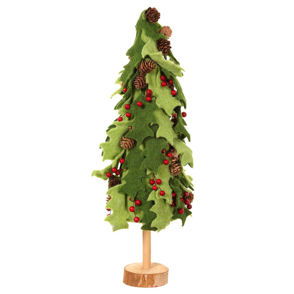 20" Felt Holly Leaf Berry Pine Cone Tree