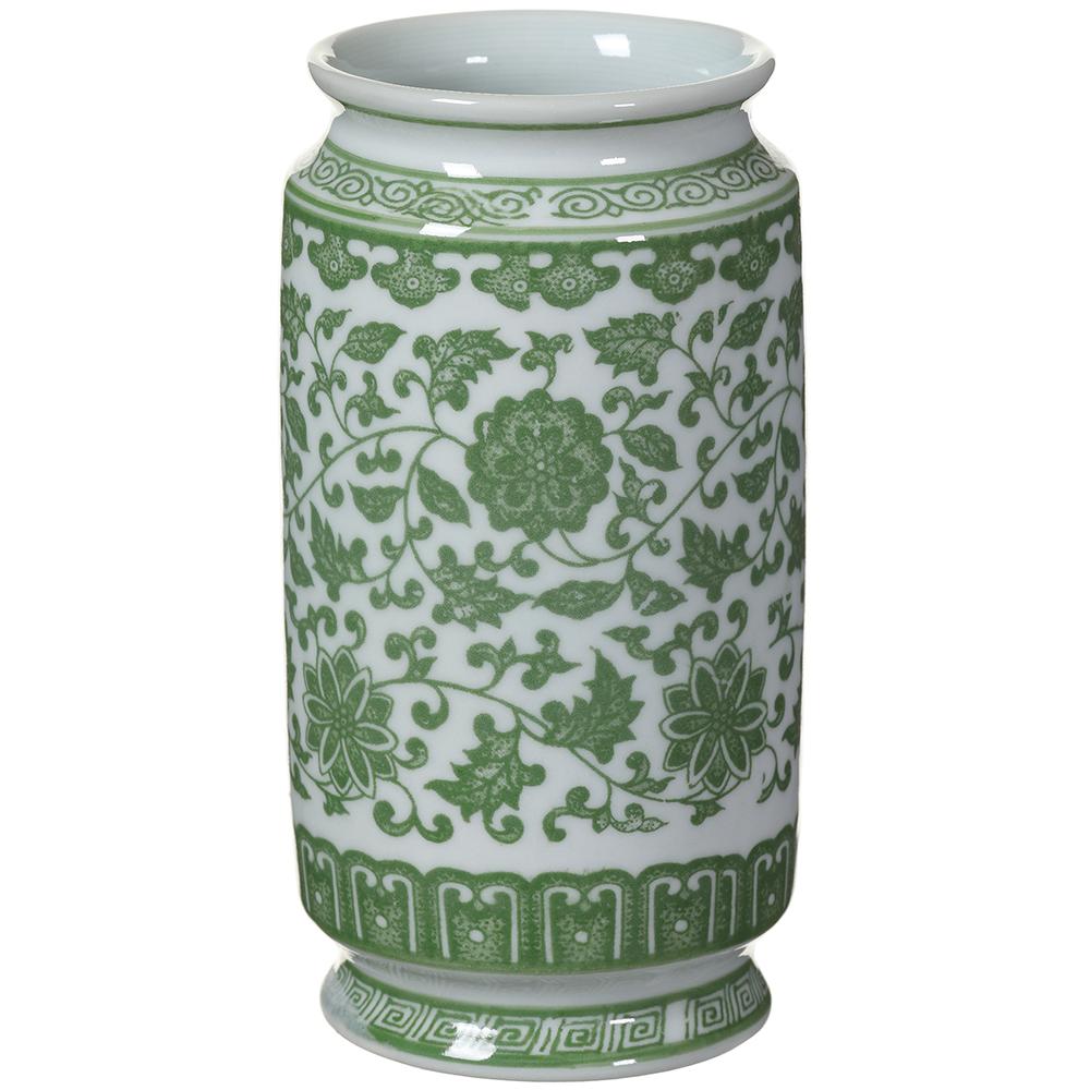 Ceramic Green and White Cylinder Vase