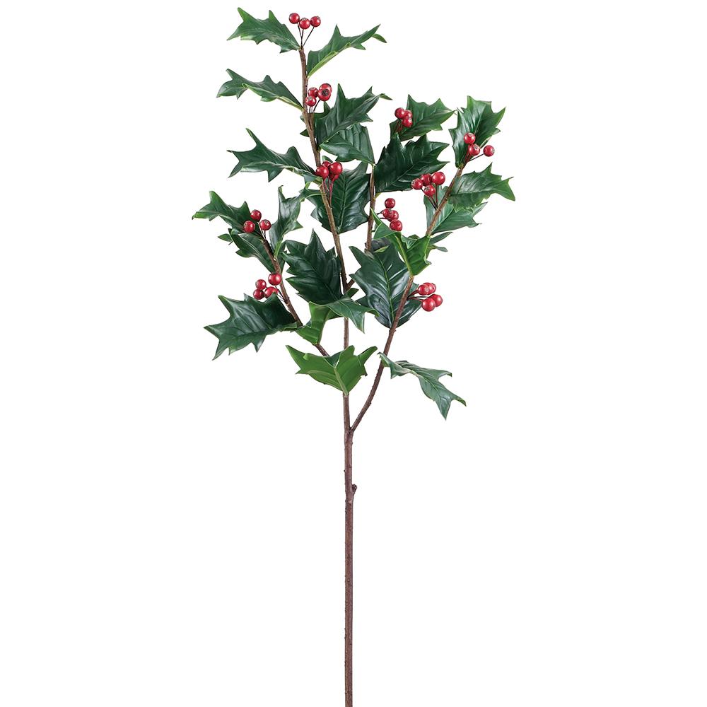 32" Holly Spray With Berry  Green Red