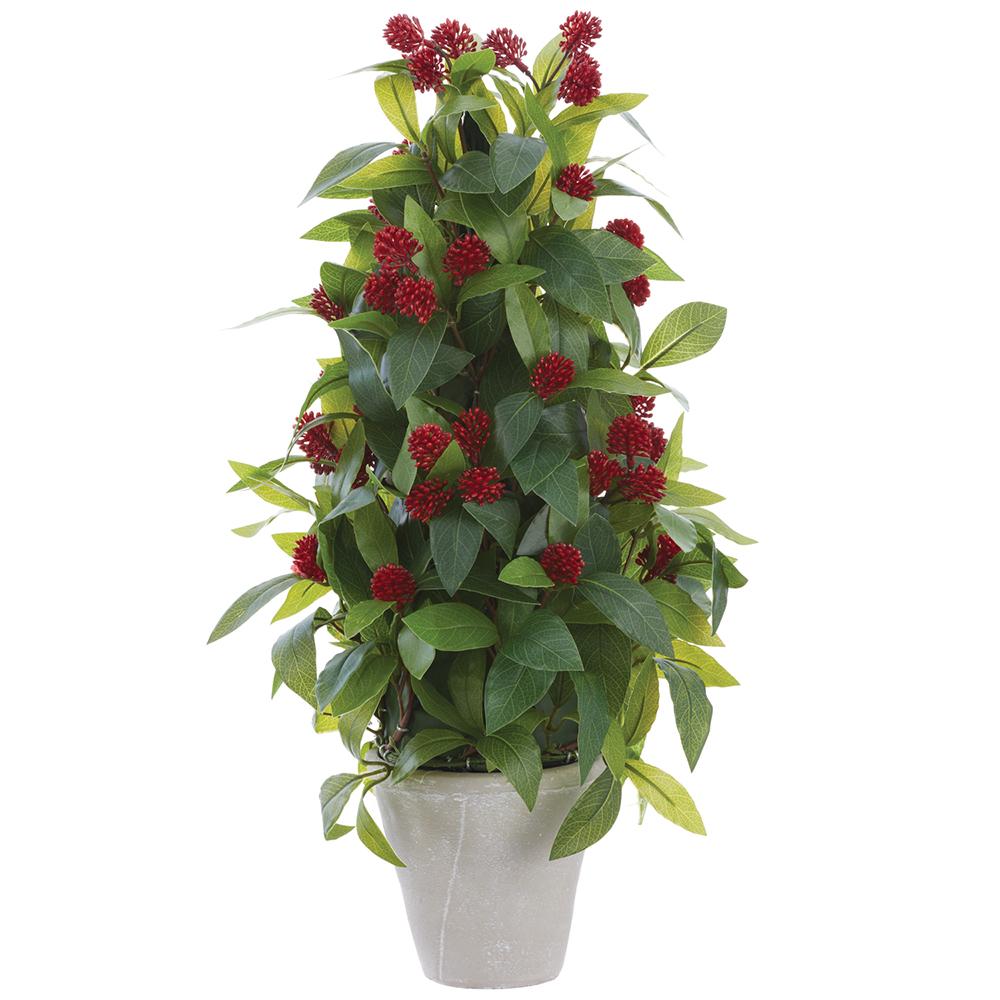 22" Red Sedum Topiary Tree in Cement Pot