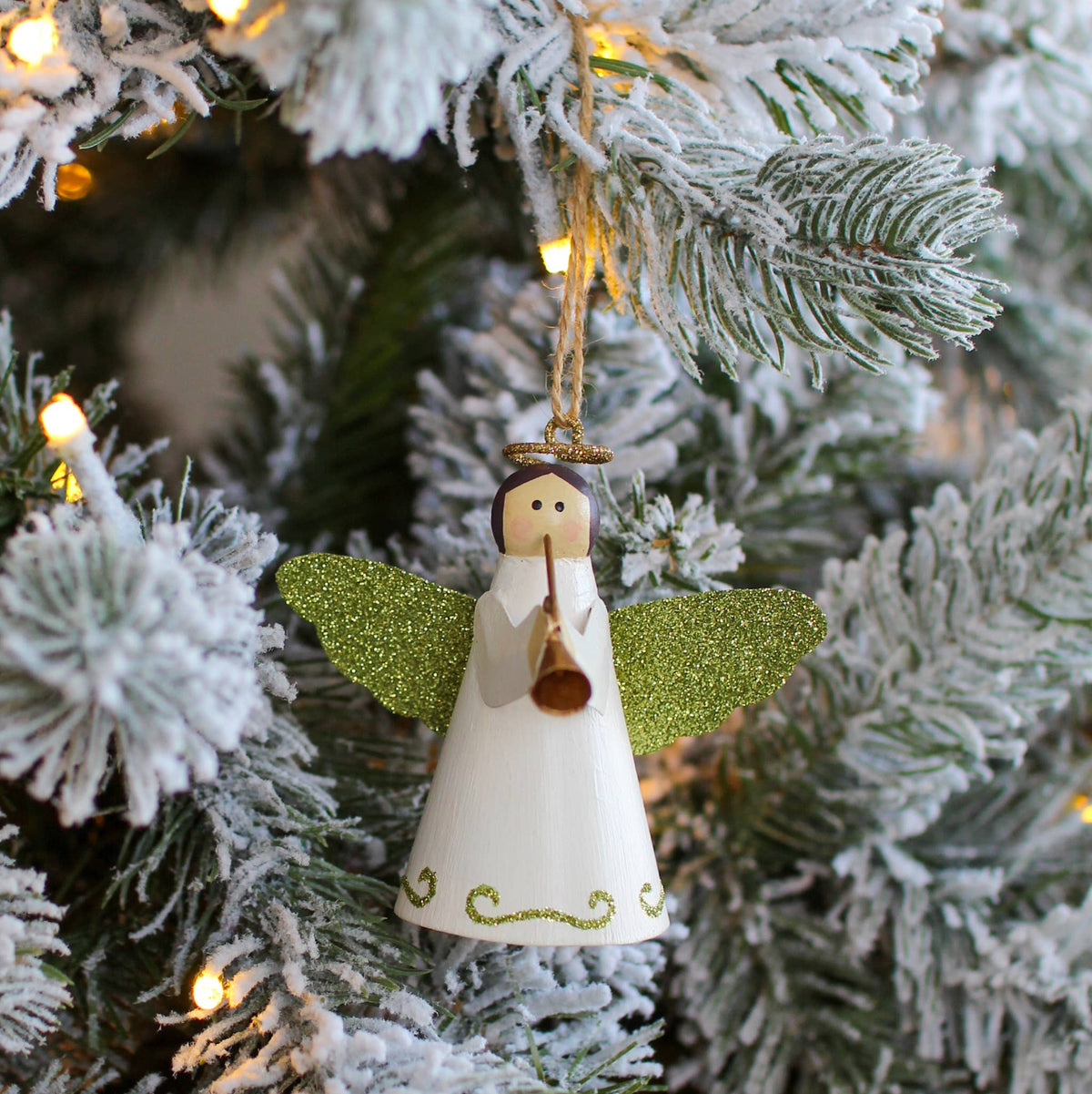 2.5" Tin Angel w/Trumpet Ornament (Lime)