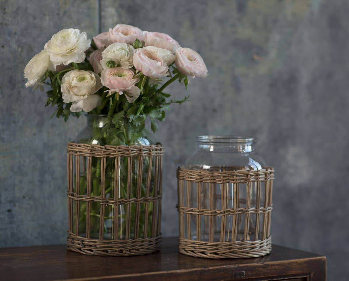 Glass and Woven Willow Canister