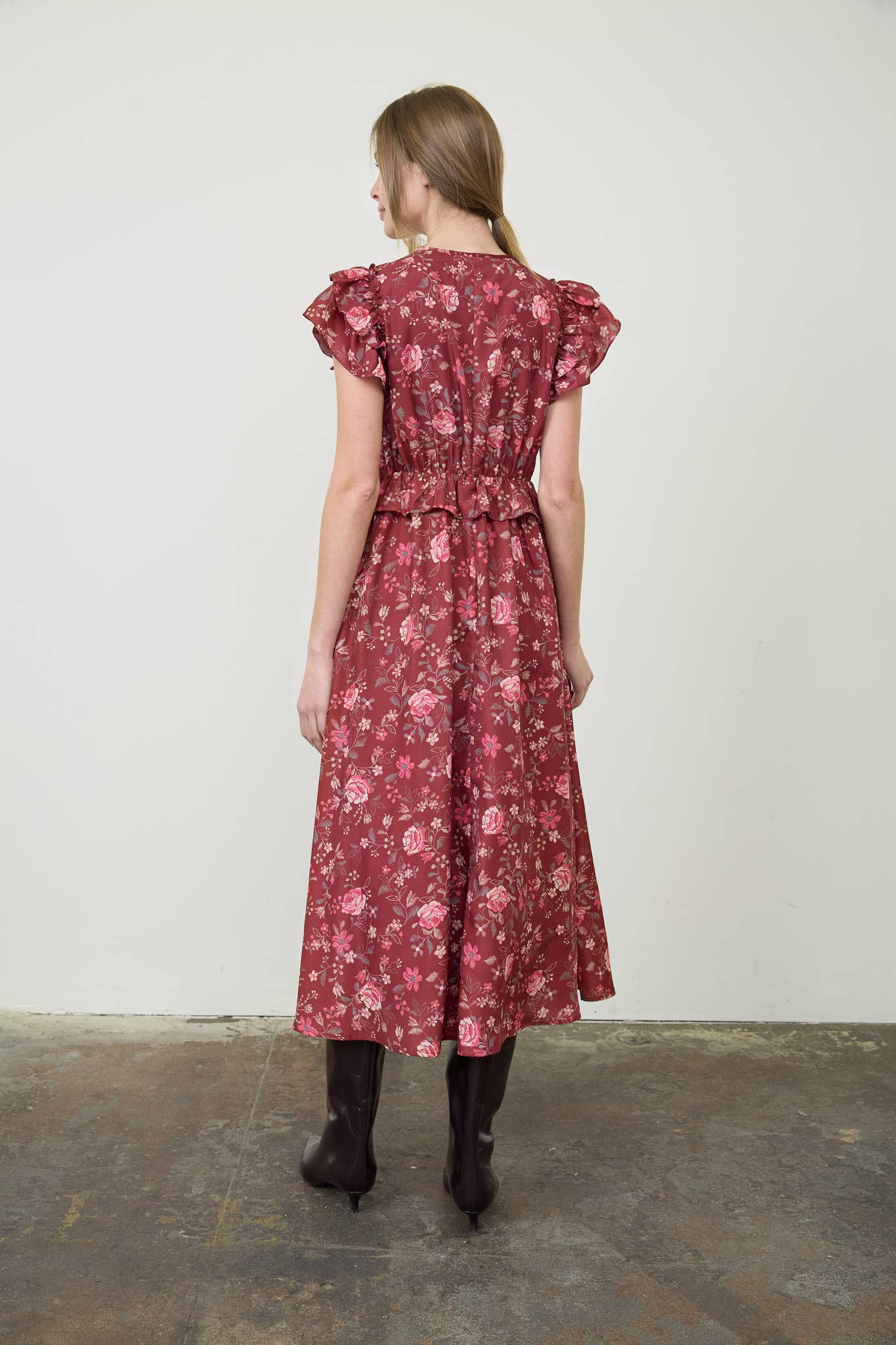 RUFFLE DETAIL MIDI DRESS