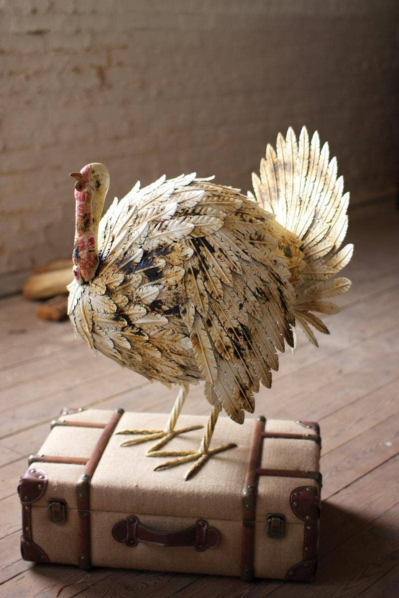 Large Antique White Painted Metal Turkey
