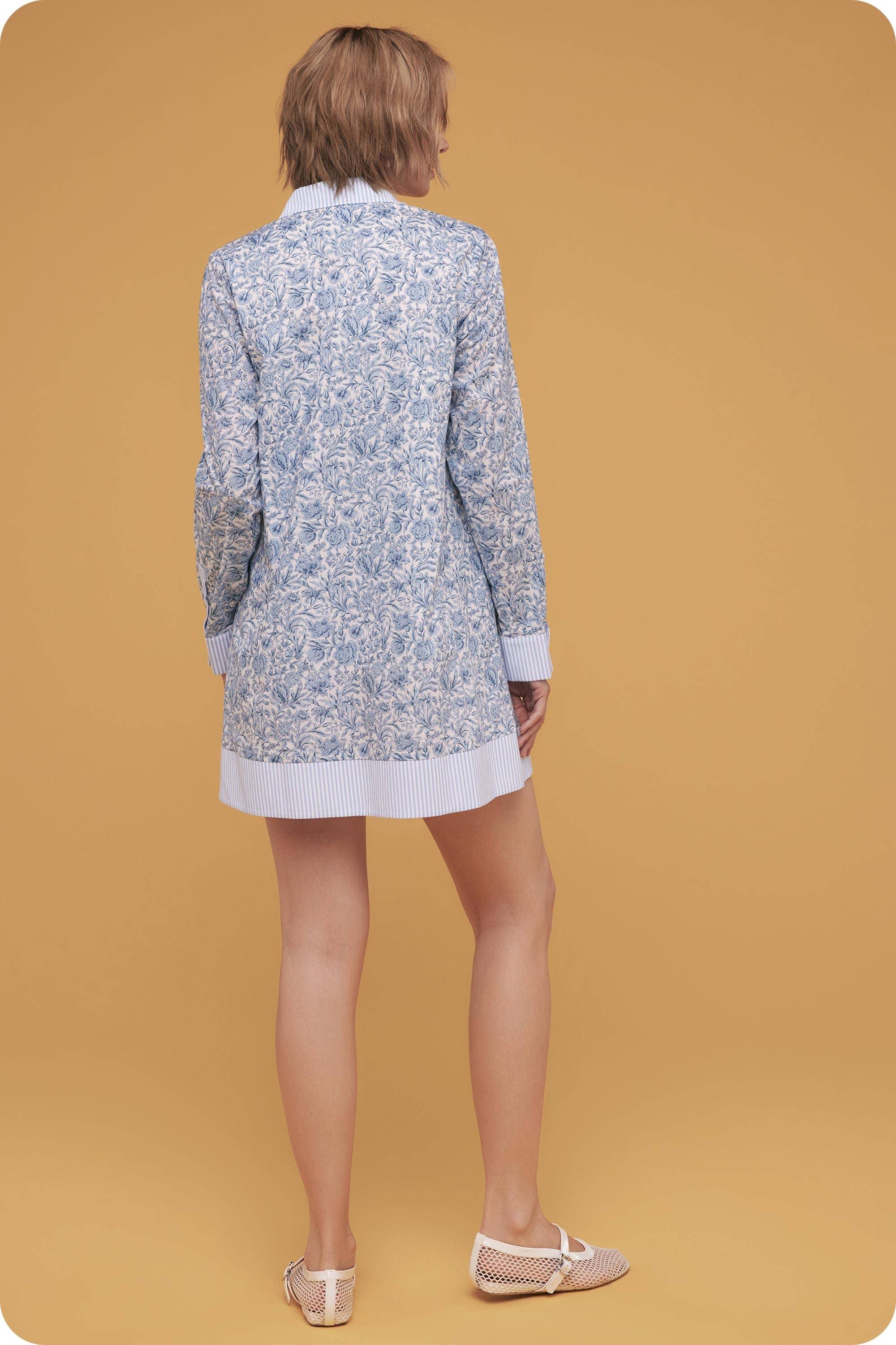 Floral Print Stripe Contrast Shirt Mini Dress