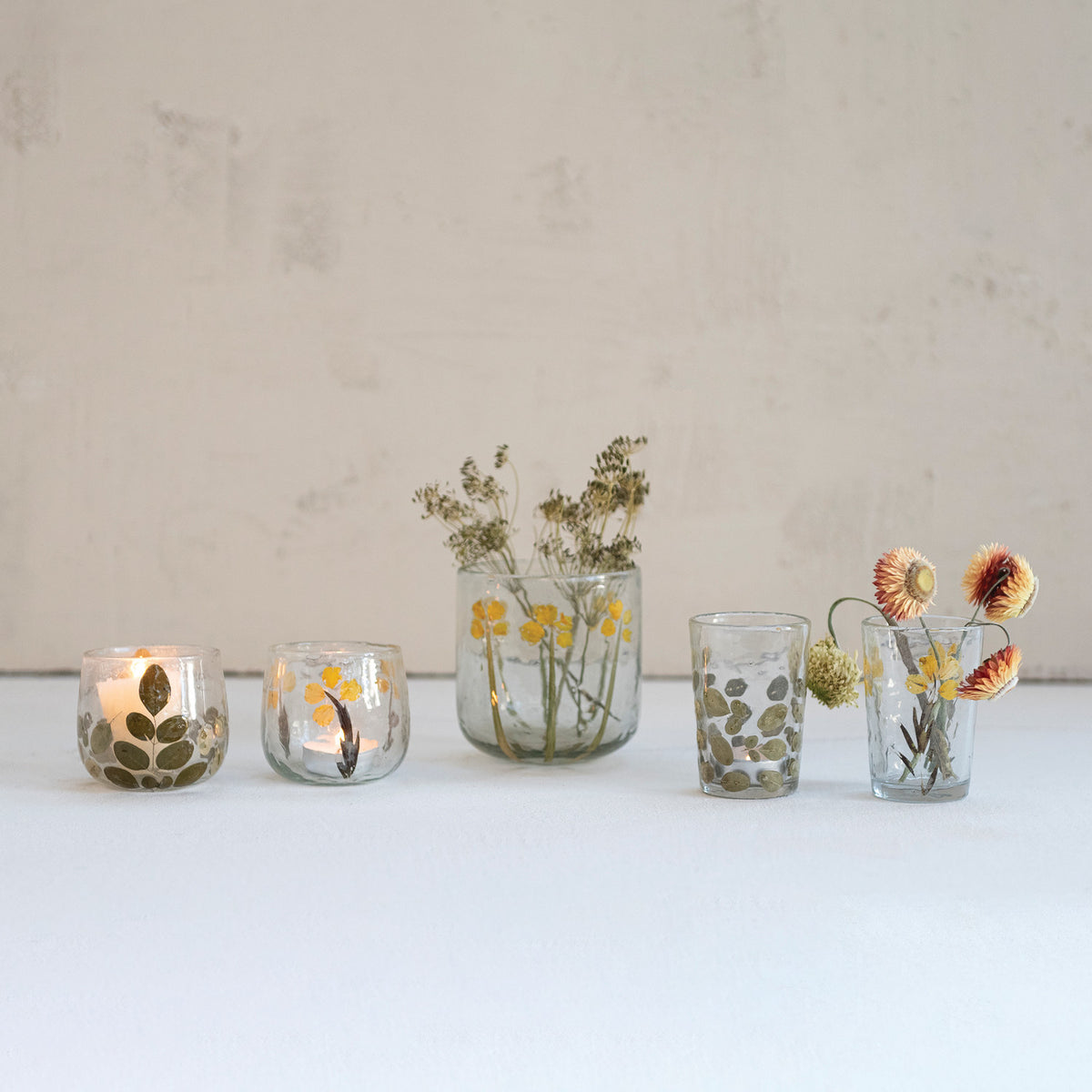 Silk Oak Leaf Glass Tealight/Votive Holder
