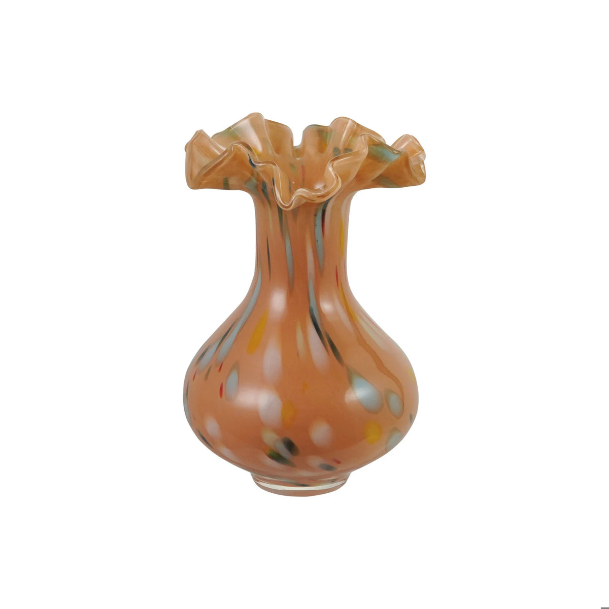Apricot Hand-Blown Art Glass Ruffled Vase