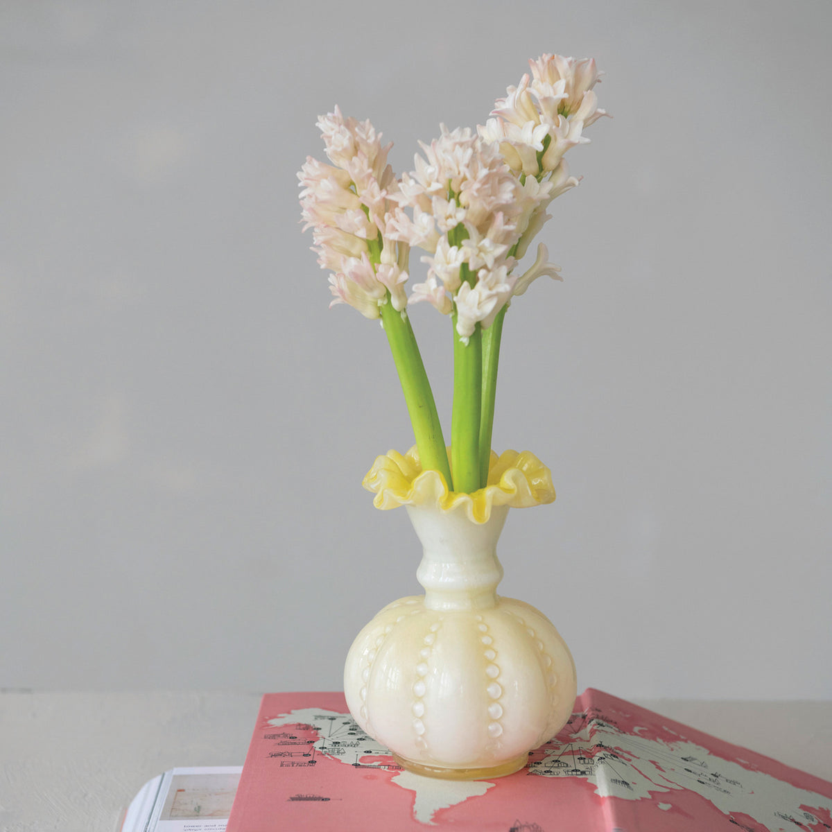 Opaque Hand-Blown Yellow Glass Ruffled Vase