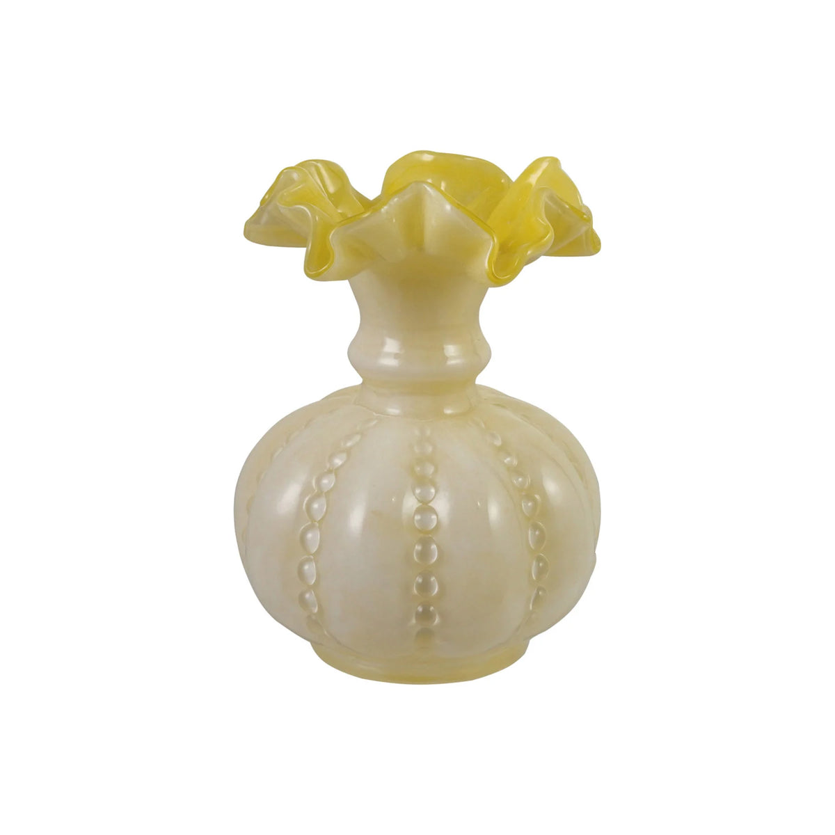 Opaque Hand-Blown Yellow Glass Ruffled Vase