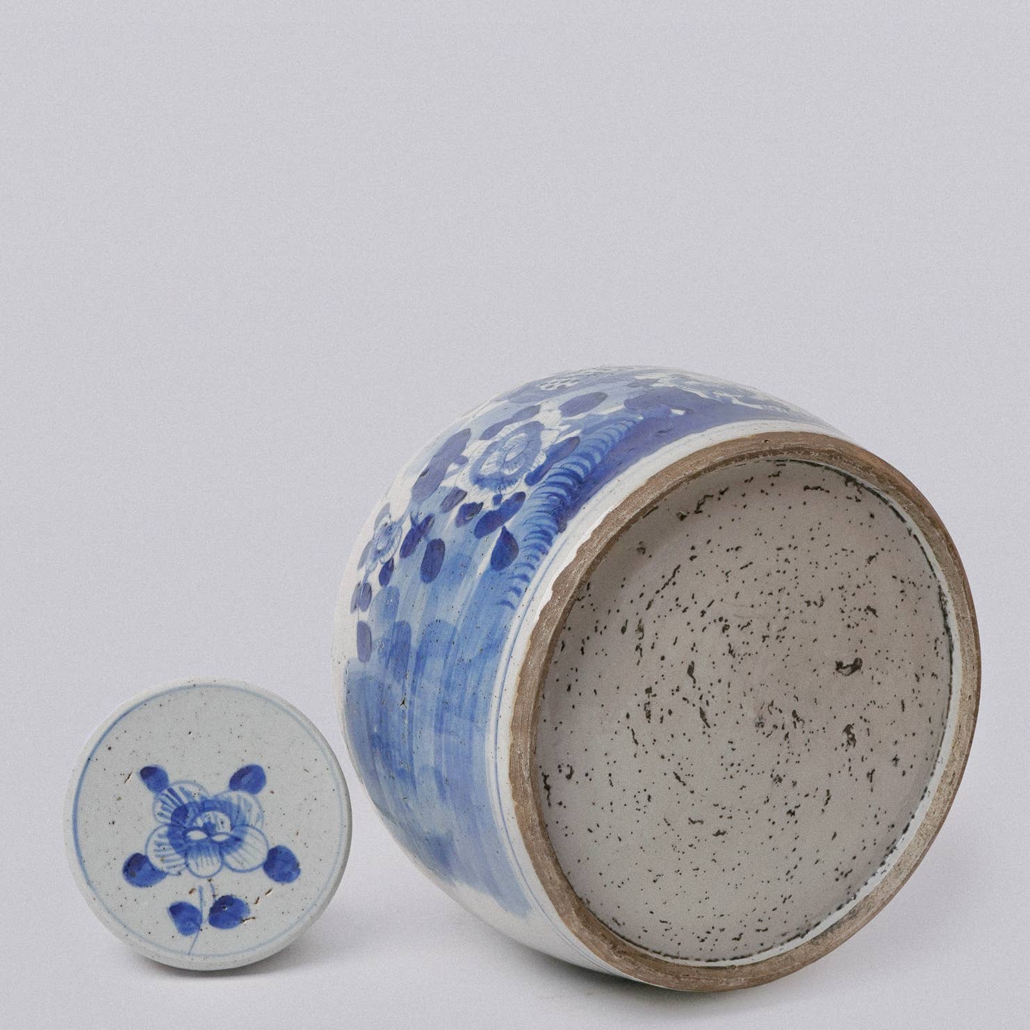 Blue & White Porcelain Bird & Flower Large Round Storage Jar