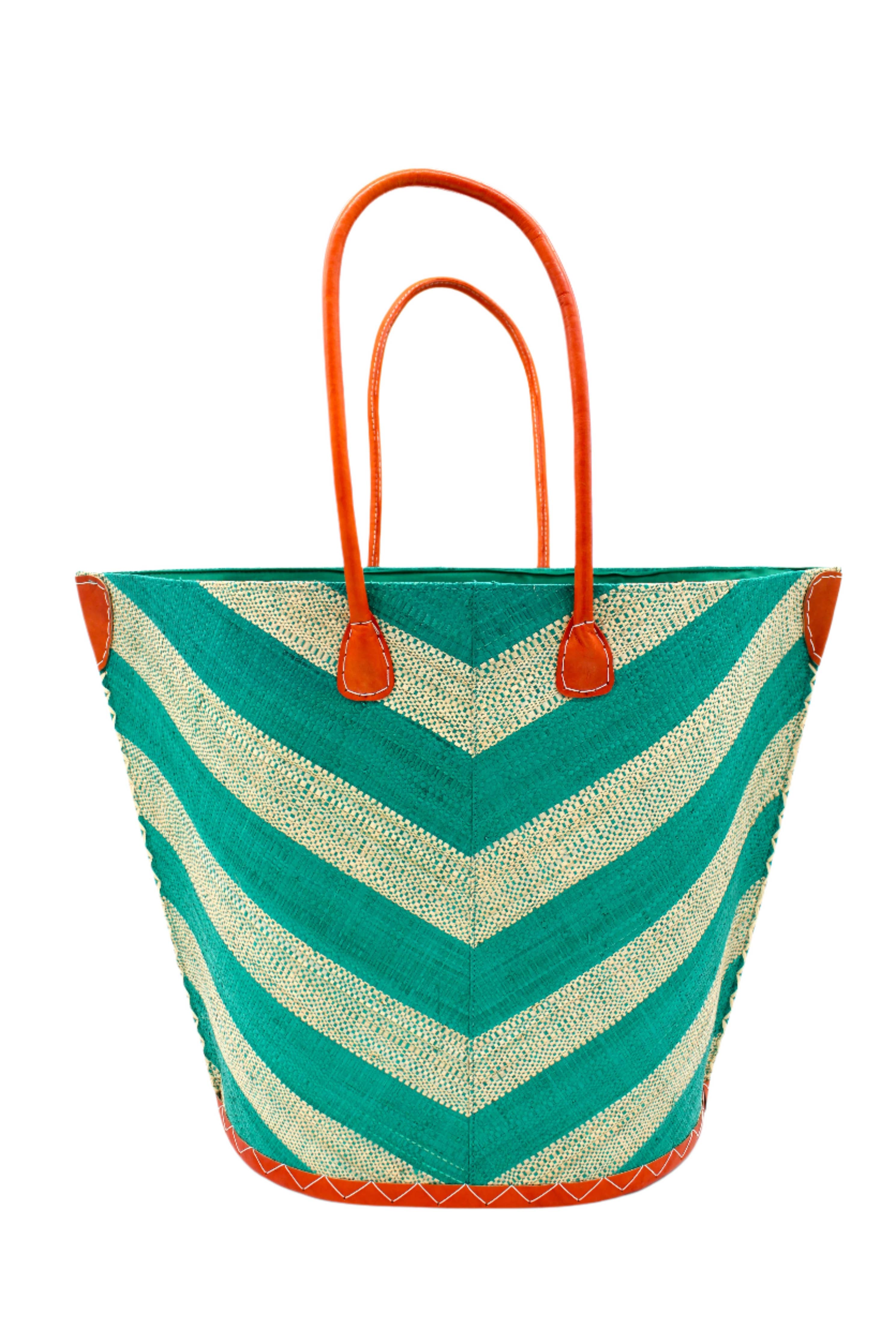 Santa Cruz Wide Stripe Chevron Large Straw Tote Bag