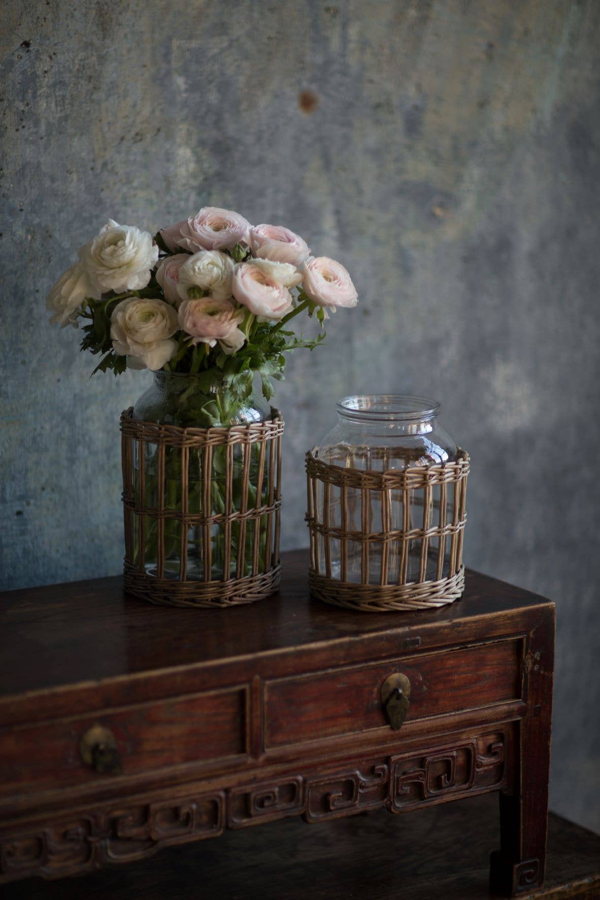 Glass and Woven Willow Canister